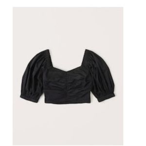 Abercrombie Cinched puffed sleeve poplin crop top